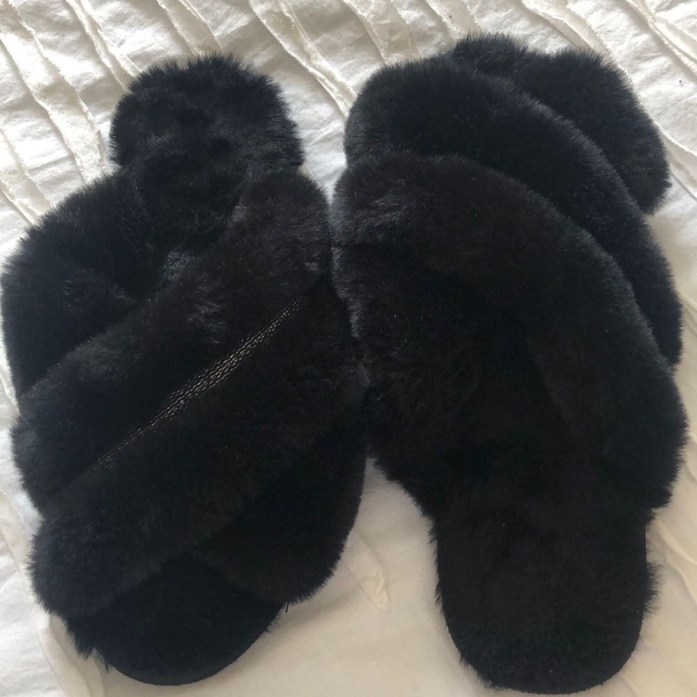 Black Furry Slide Slippers